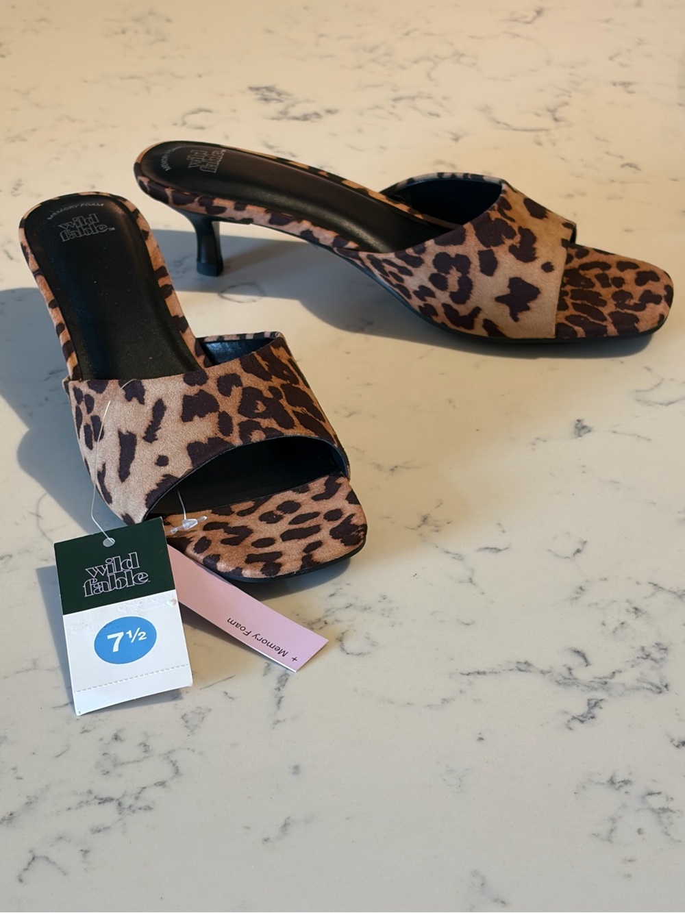 wild fable Leopard Print Open-Toe Kitten Heel Slides in Brown